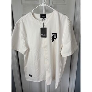 Primitive Skateboarding Mens Baseball Jersey Cream White Snap Button Shirt Sz M